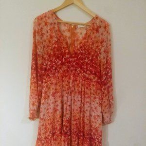 Calvin Klein Long Sleeve Floral V Neck Dress